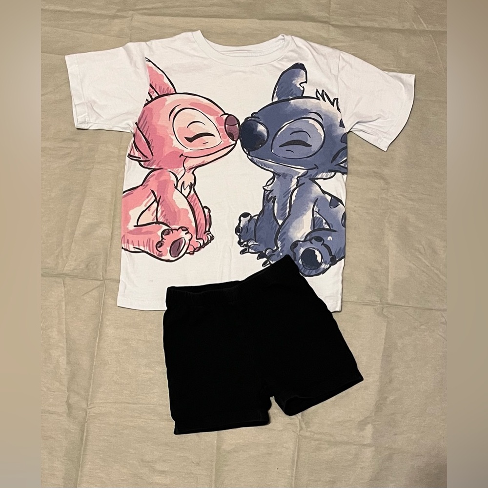 Girls 4/5 stitch & angel shirt w/sz 5/6 biker cartwheel children’s place shorts